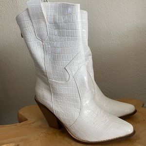 White Croc Western Booties